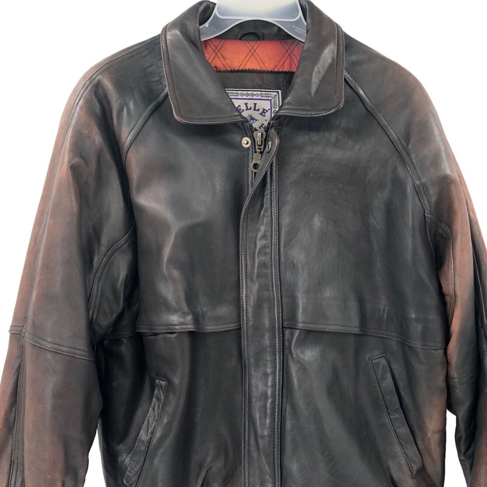 VTG Pelle Studio Mens Brown Distressed Bomber Jacket Size Large